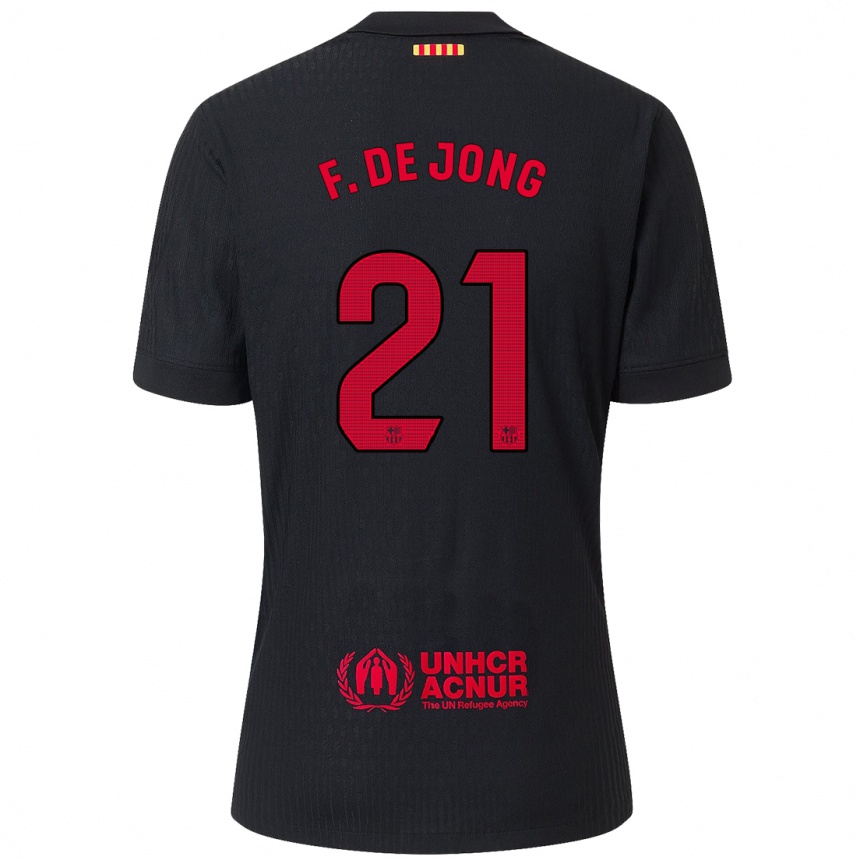 Kids Football Frenkie De Jong #21 Black Red Away Jersey 2024/25 T-Shirt