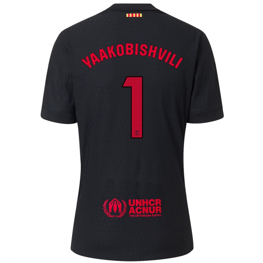 Kids Football Áron Yaakobishvili #1 Black Red Away Jersey 2024/25 T-Shirt