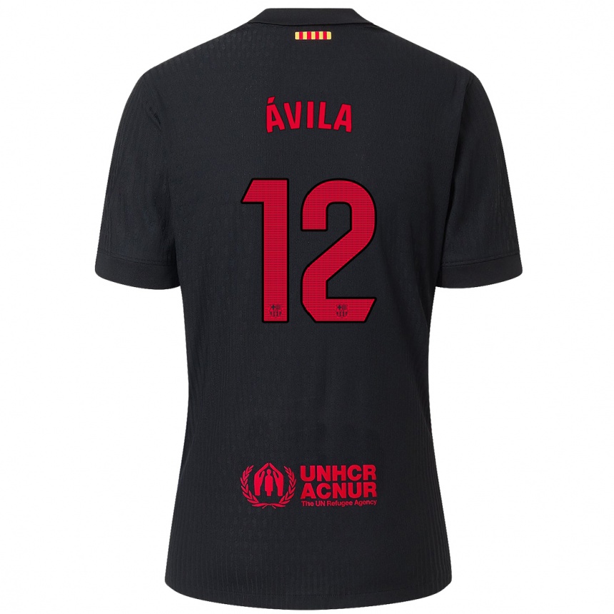 Kids Football Dani Ávila #12 Black Red Away Jersey 2024/25 T-Shirt