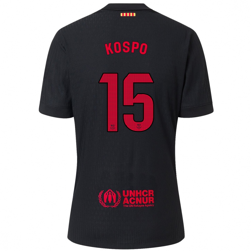 Kids Football Eman Kospo #15 Black Red Away Jersey 2024/25 T-Shirt