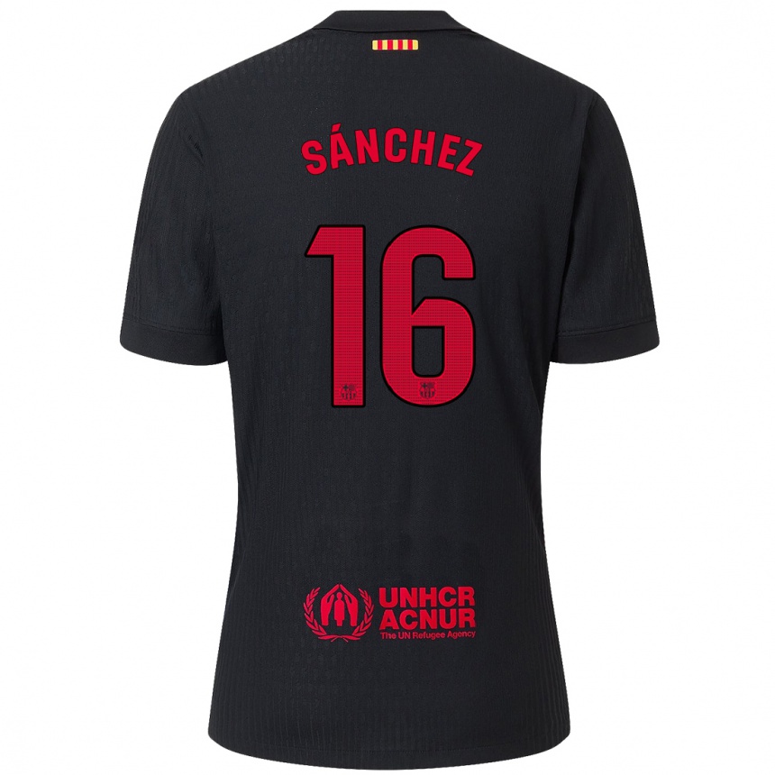 Kids Football Edu Sánchez #16 Black Red Away Jersey 2024/25 T-Shirt