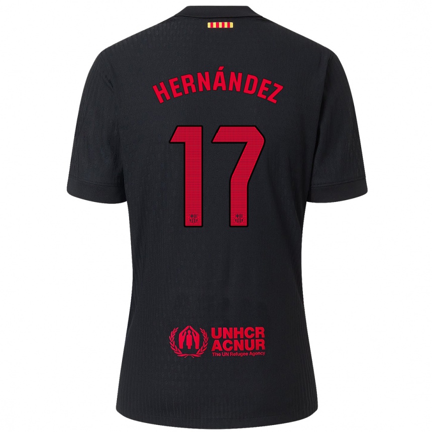 Kids Football Juan Hernández #17 Black Red Away Jersey 2024/25 T-Shirt