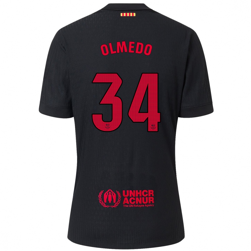 Kids Football Alexis Olmedo #34 Black Red Away Jersey 2024/25 T-Shirt