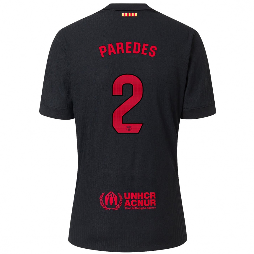 Kids Football Irene Paredes #2 Black Red Away Jersey 2024/25 T-Shirt