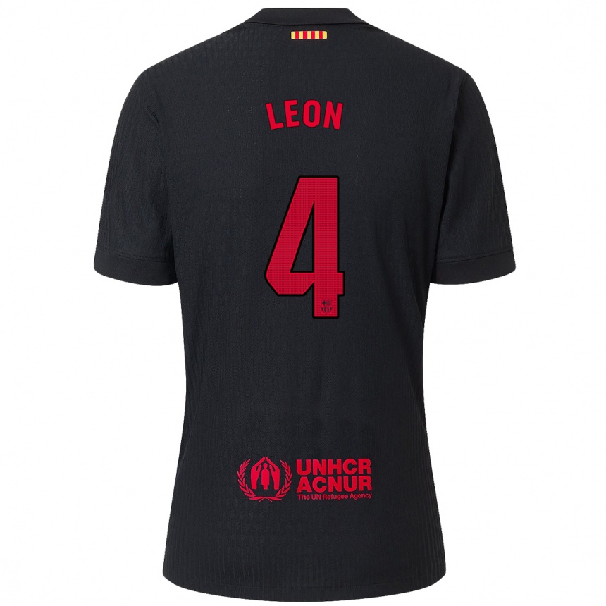 Kids Football Maria Pilar Leon #4 Black Red Away Jersey 2024/25 T-Shirt