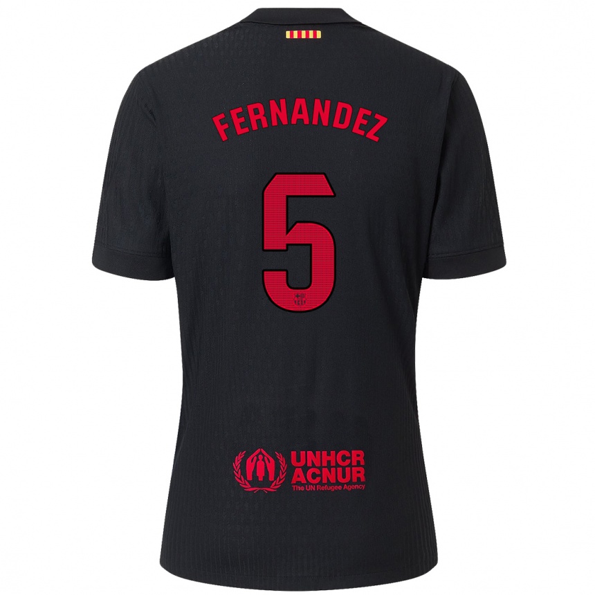 Kids Football Jana Fernández #5 Black Red Away Jersey 2024/25 T-Shirt