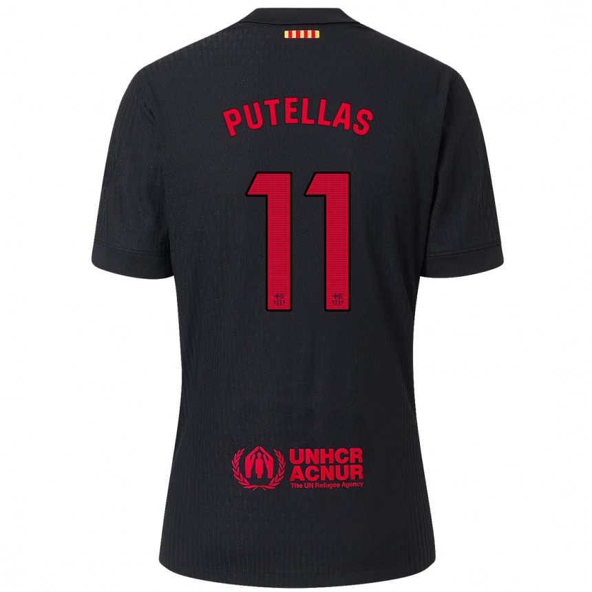 Kids Football Alexia Putellas #11 Black Red Away Jersey 2024/25 T-Shirt