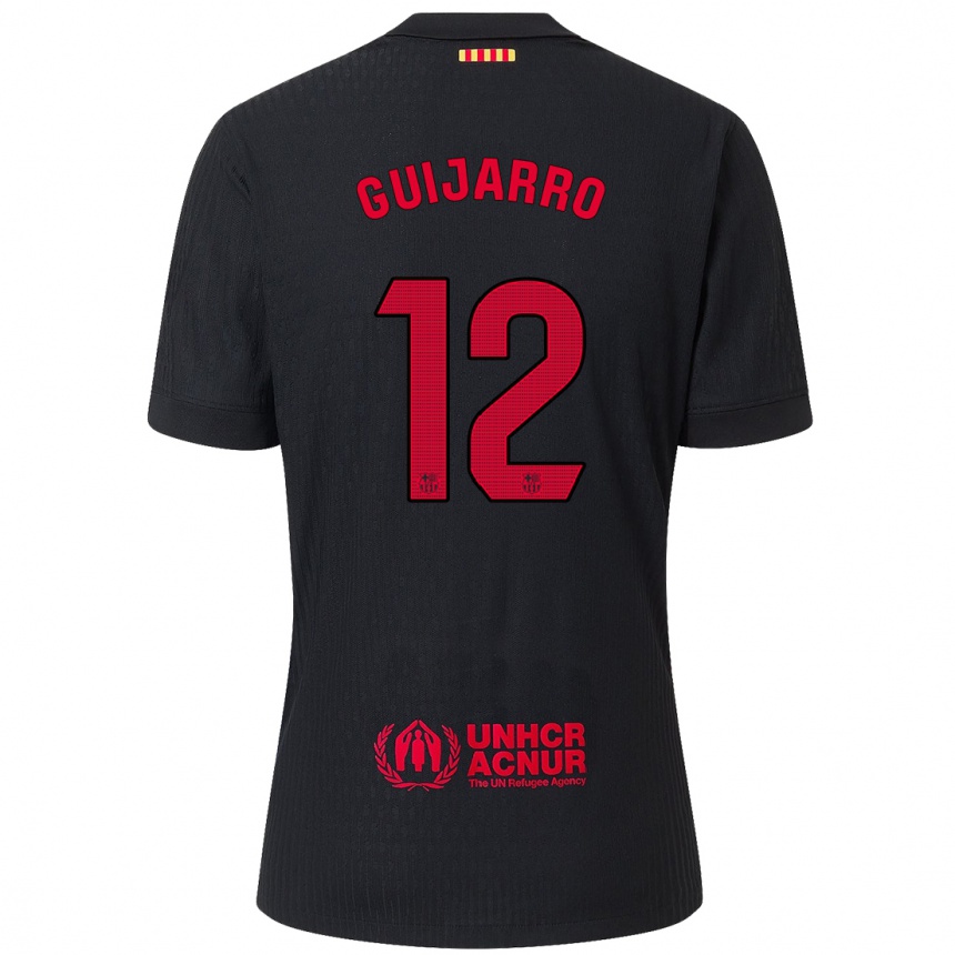 Kids Football Patricia Guijarro #12 Black Red Away Jersey 2024/25 T-Shirt