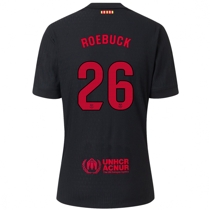 Kids Football Ellie Roebuck #26 Black Red Away Jersey 2024/25 T-Shirt