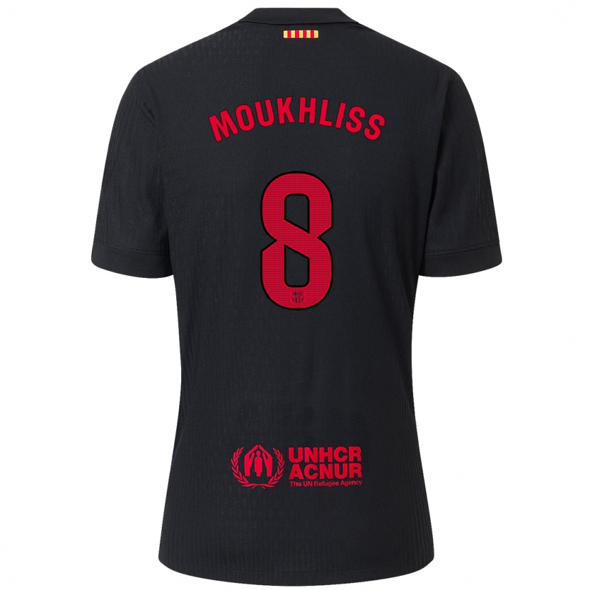 Kids Football Moha Moukhliss #8 Black Red Away Jersey 2024/25 T-Shirt