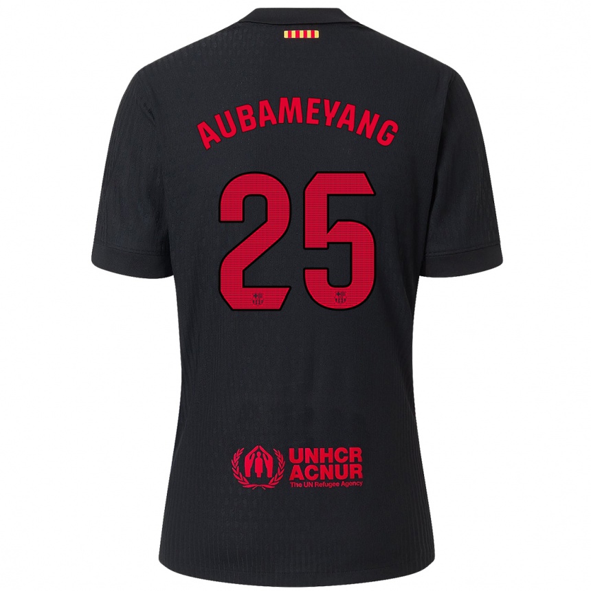 Kids Football Pierre Emerick Aubameyang #25 Black Red Away Jersey 2024/25 T-Shirt