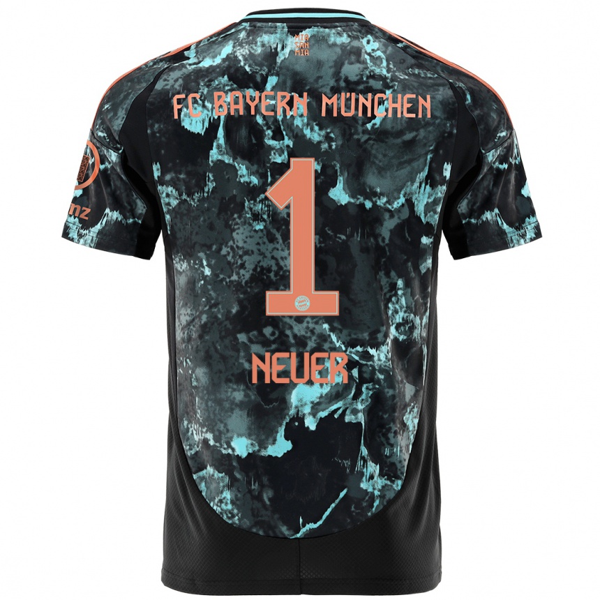 Kids Football Manuel Neuer #1 Black Away Jersey 2024/25 T-Shirt