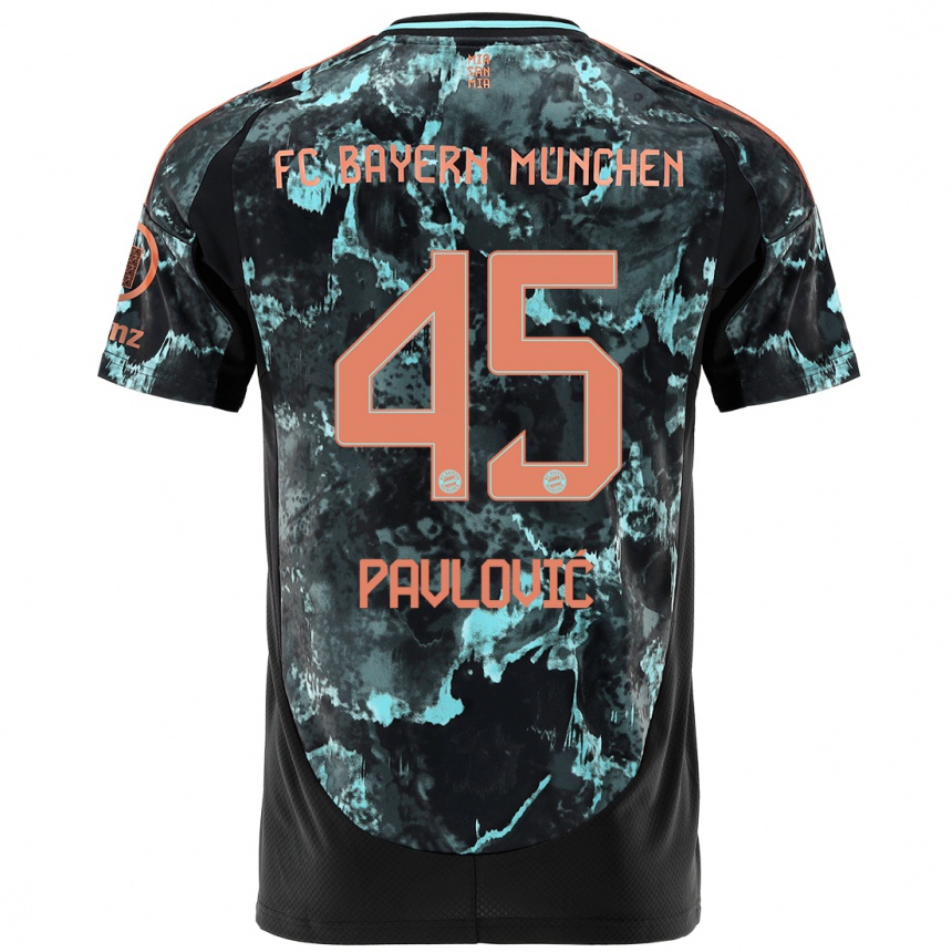 Kids Football Aleksandar Pavlovic #45 Black Away Jersey 2024/25 T-Shirt