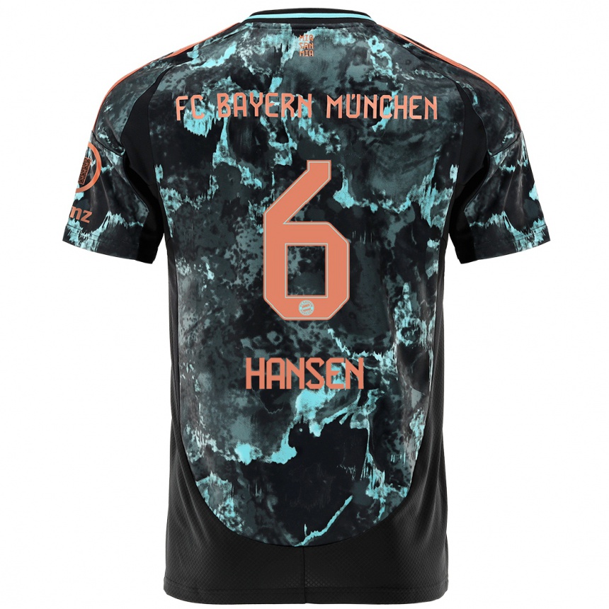 Kids Football Tuva Hansen #6 Black Away Jersey 2024/25 T-Shirt