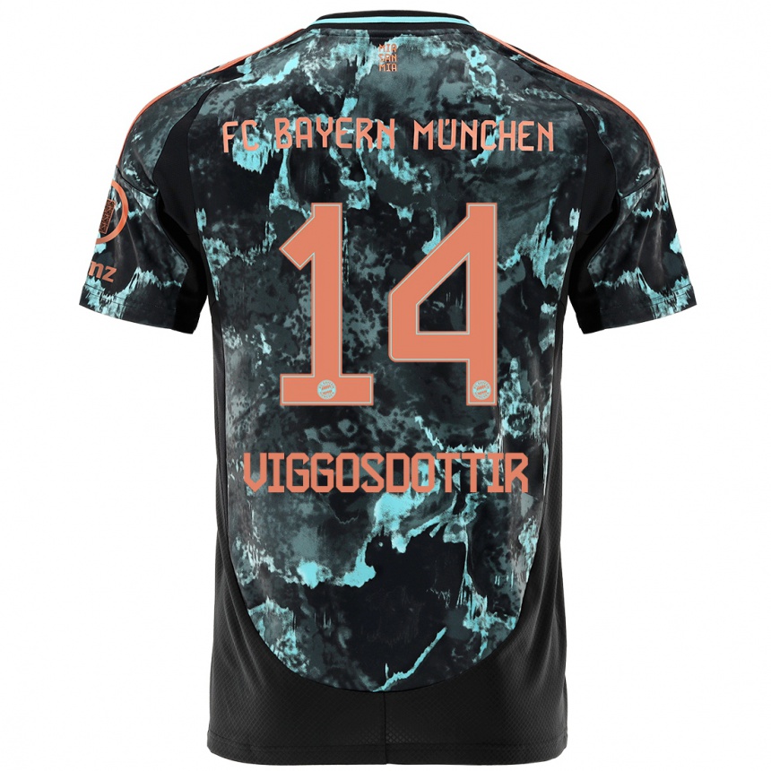 Kids Football Glodis Perla Viggosdottir #14 Black Away Jersey 2024/25 T-Shirt