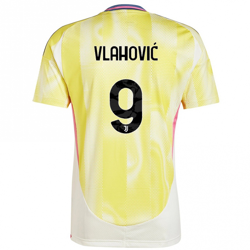 Kids Football Dusan Vlahovic #9 Solar Yellow Away Jersey 2024/25 T-Shirt