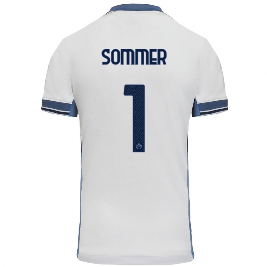 Kids Football Yann Sommer #1 White Grey Away Jersey 2024/25 T-Shirt