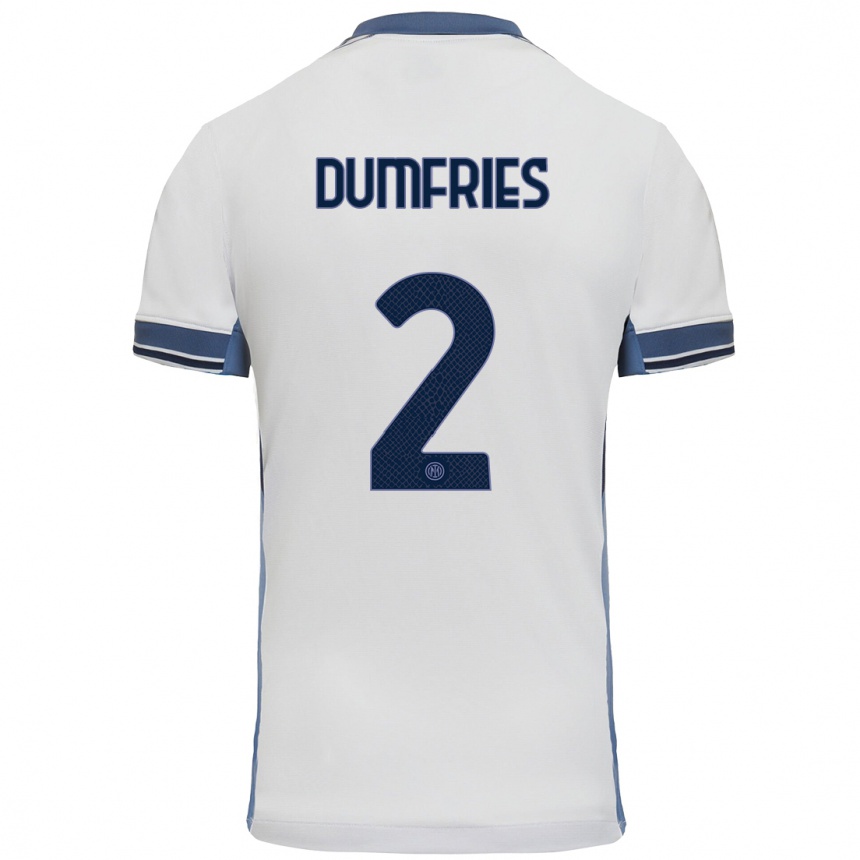 Kids Football Denzel Dumfries #2 White Grey Away Jersey 2024/25 T-Shirt