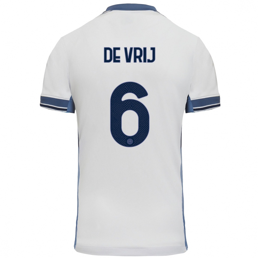 Kids Football Stefan De Vrij #6 White Grey Away Jersey 2024/25 T-Shirt