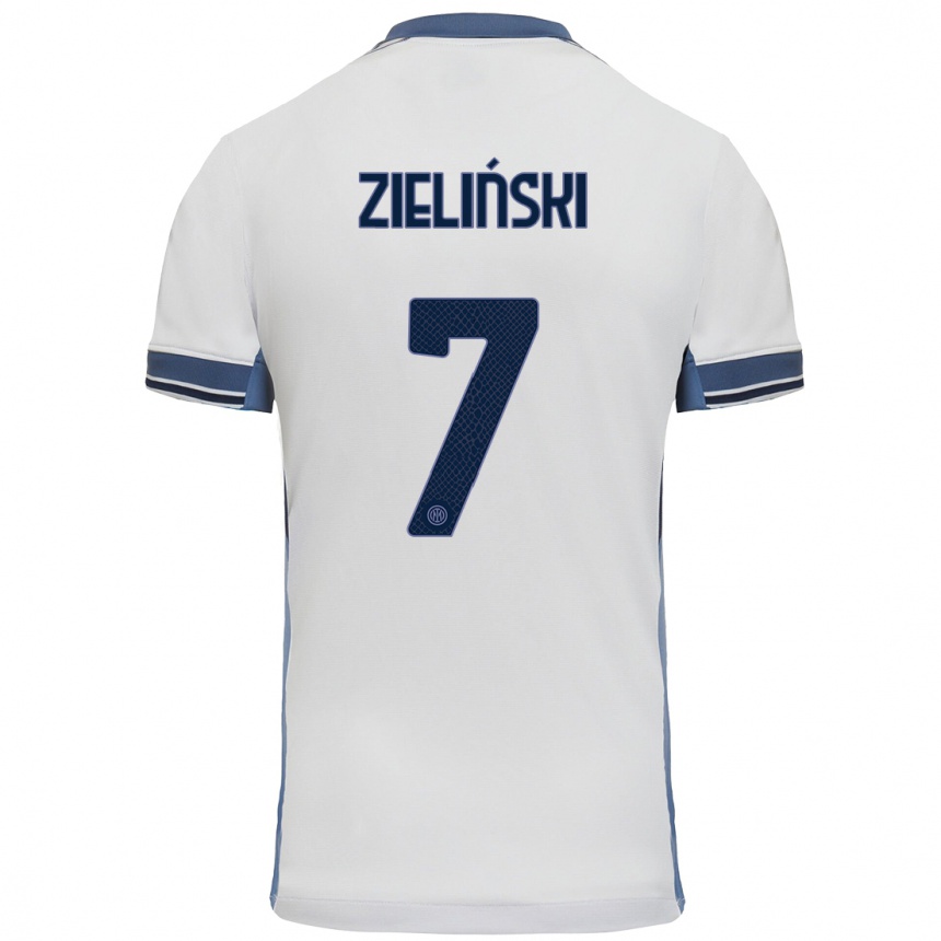 Kids Football Piotr Zielinski #7 White Grey Away Jersey 2024/25 T-Shirt