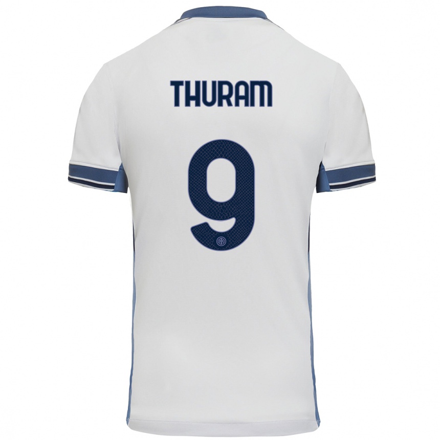 Kids Football Marcus Thuram #9 White Grey Away Jersey 2024/25 T-Shirt