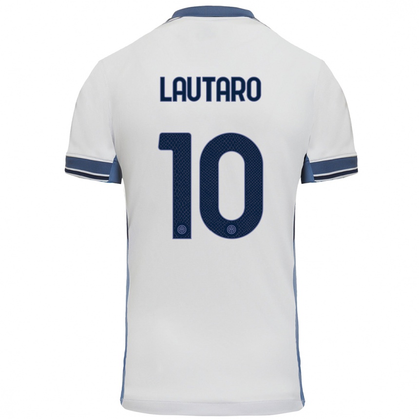 Kids Football Lautaro Martinez #10 White Grey Away Jersey 2024/25 T-Shirt