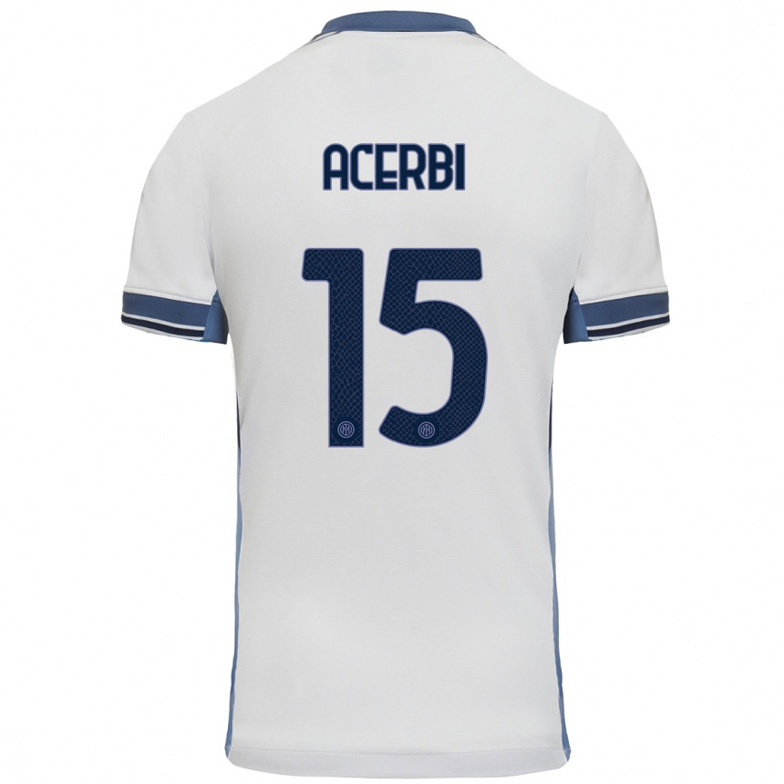 Kids Football Francesco Acerbi #15 White Grey Away Jersey 2024/25 T-Shirt