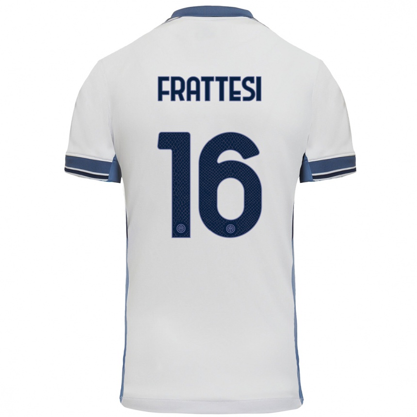 Kids Football Davide Frattesi #16 White Grey Away Jersey 2024/25 T-Shirt