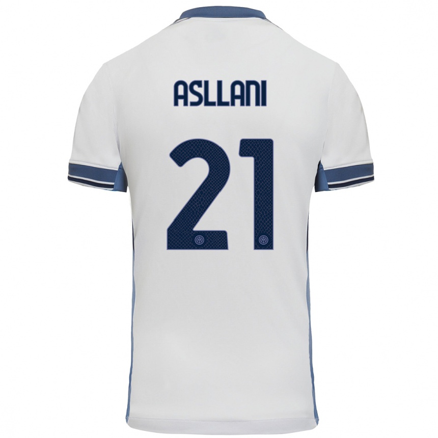 Kids Football Kristjan Asllani #21 White Grey Away Jersey 2024/25 T-Shirt