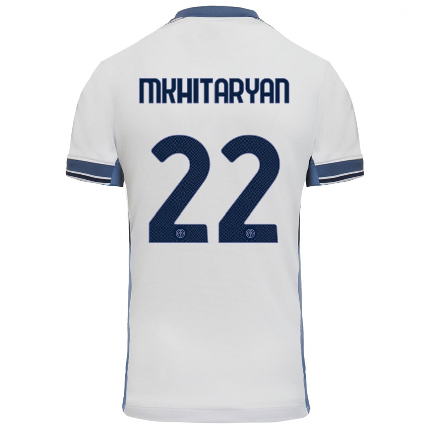 Kids Football Henrikh Mkhitaryan #22 White Grey Away Jersey 2024/25 T-Shirt