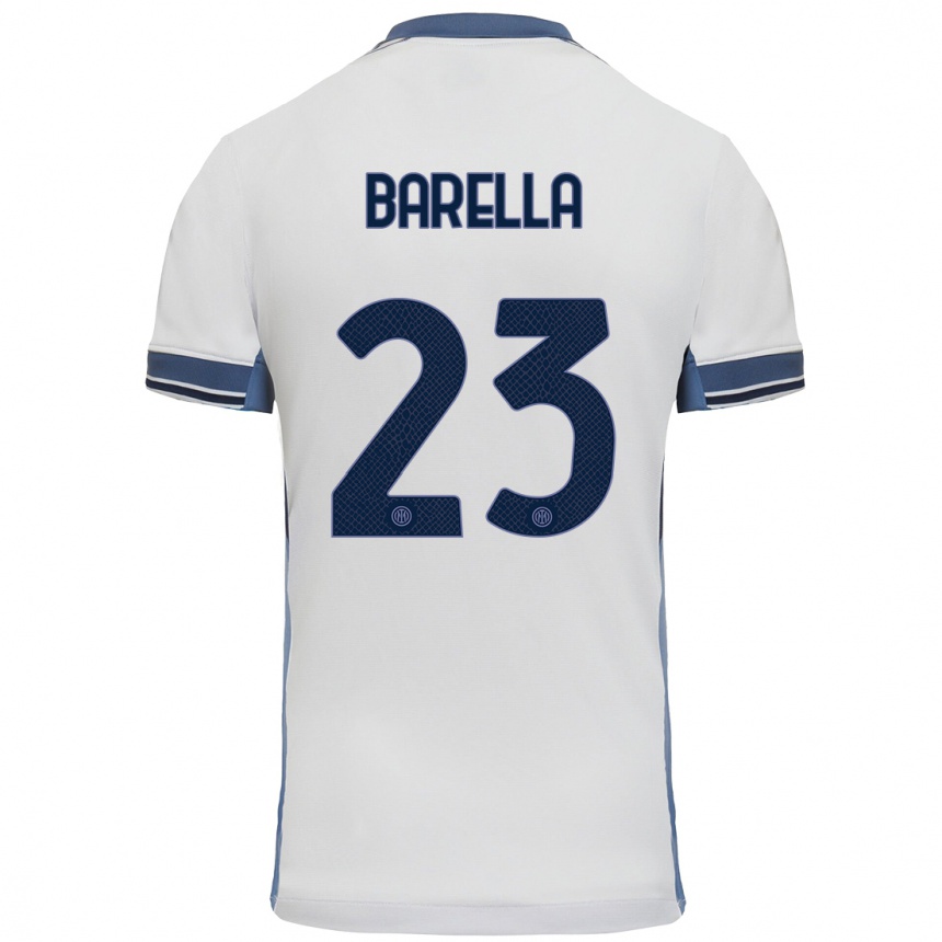 Kids Football Nicolo Barella #23 White Grey Away Jersey 2024/25 T-Shirt