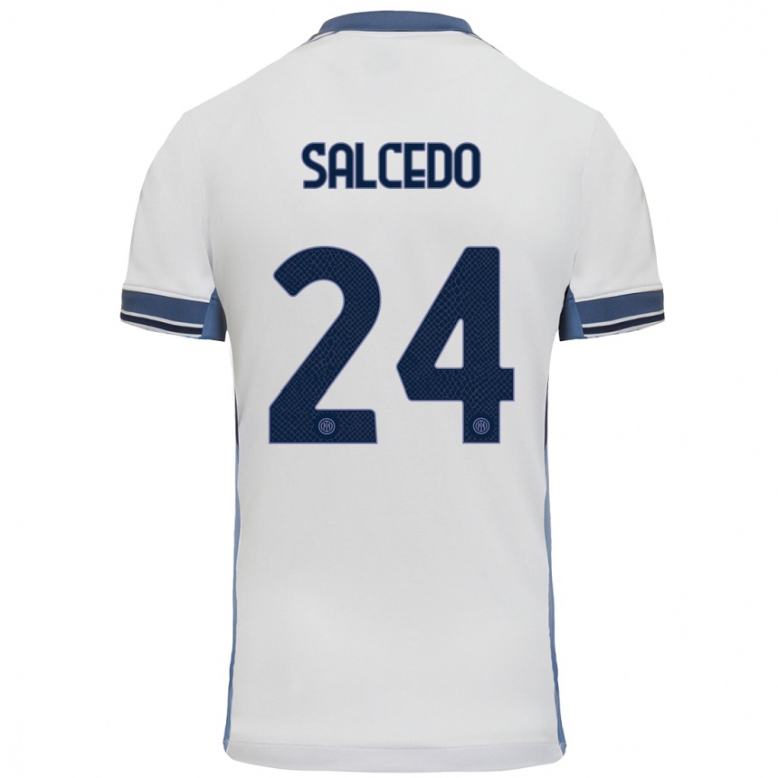 Kids Football Eddie Salcedo #24 White Grey Away Jersey 2024/25 T-Shirt