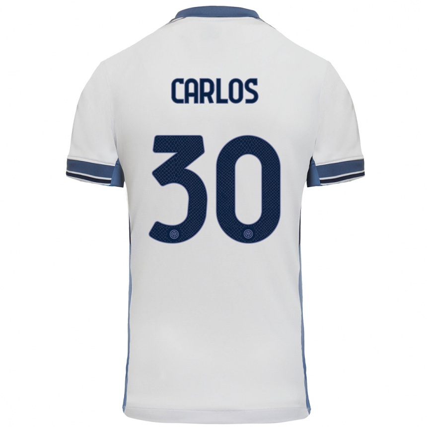 Kids Football Carlos Augusto #30 White Grey Away Jersey 2024/25 T-Shirt