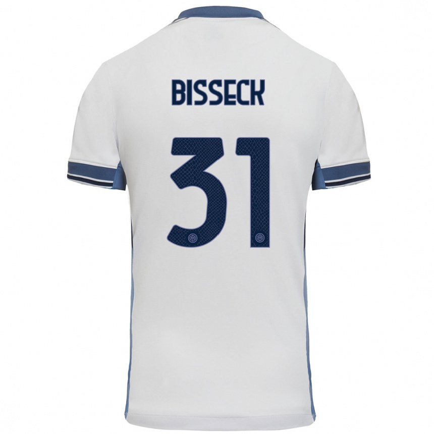 Kids Football Yann Bisseck #31 White Grey Away Jersey 2024/25 T-Shirt