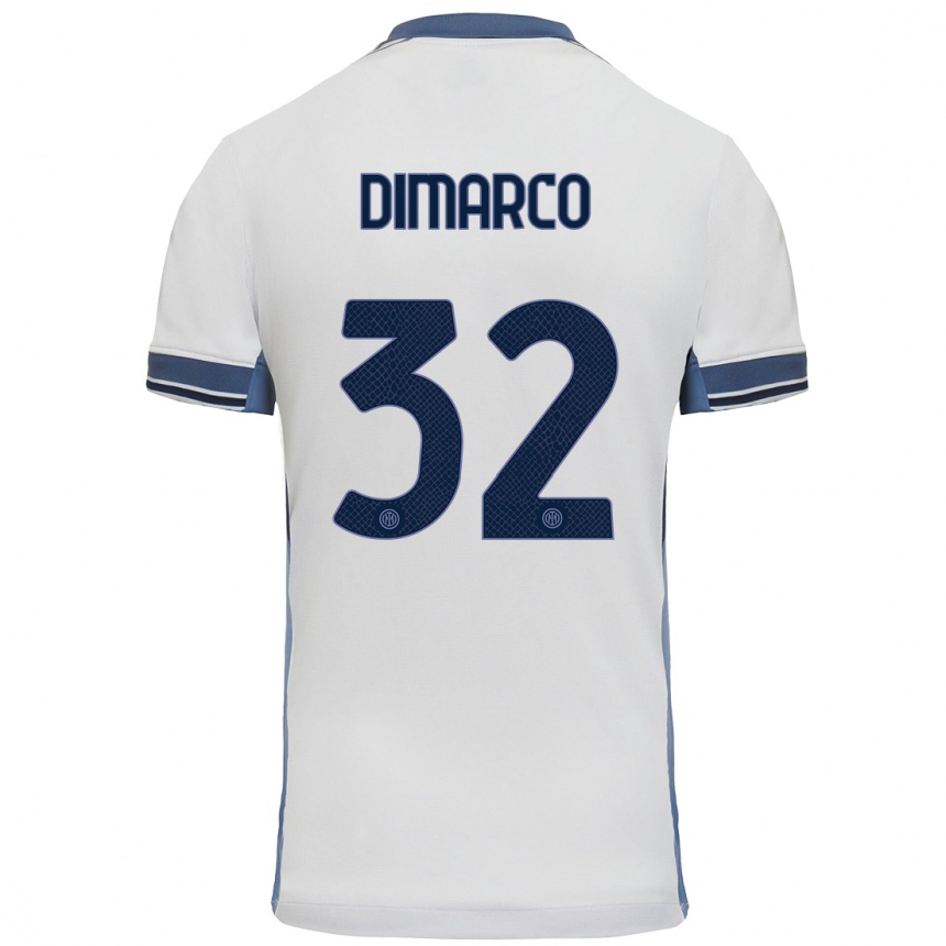 Kids Football Federico Dimarco #32 White Grey Away Jersey 2024/25 T-Shirt