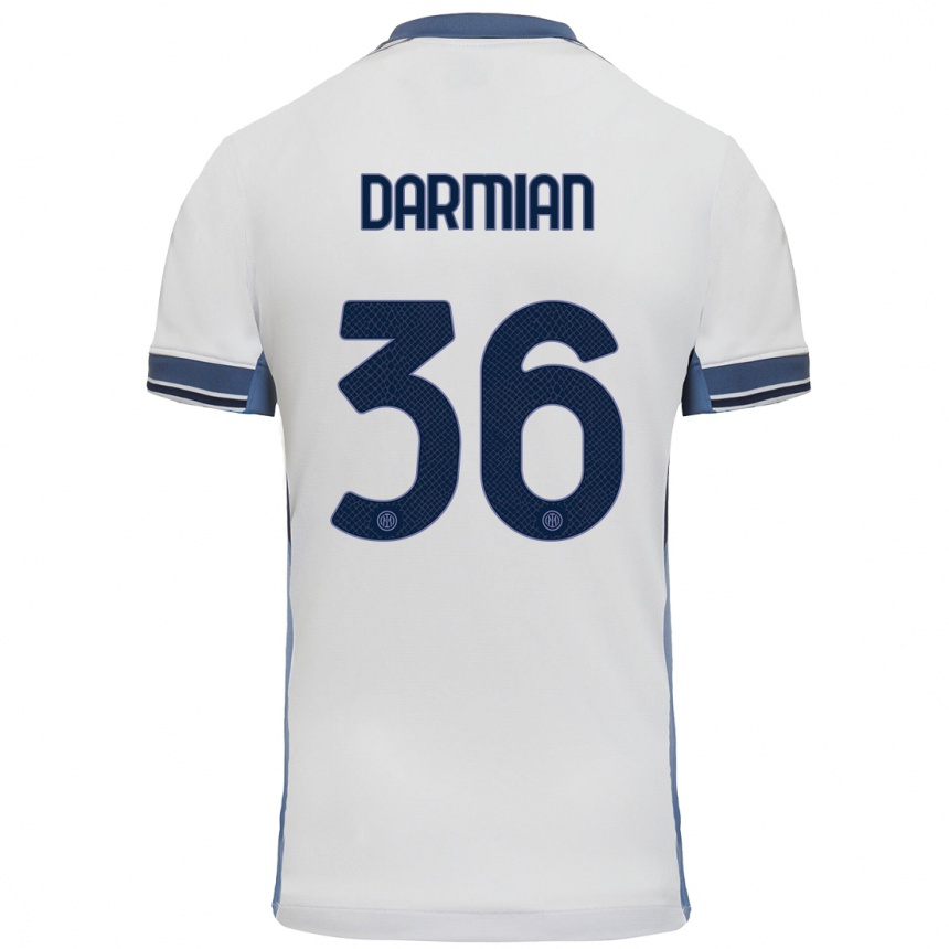 Kids Football Matteo Darmian #36 White Grey Away Jersey 2024/25 T-Shirt