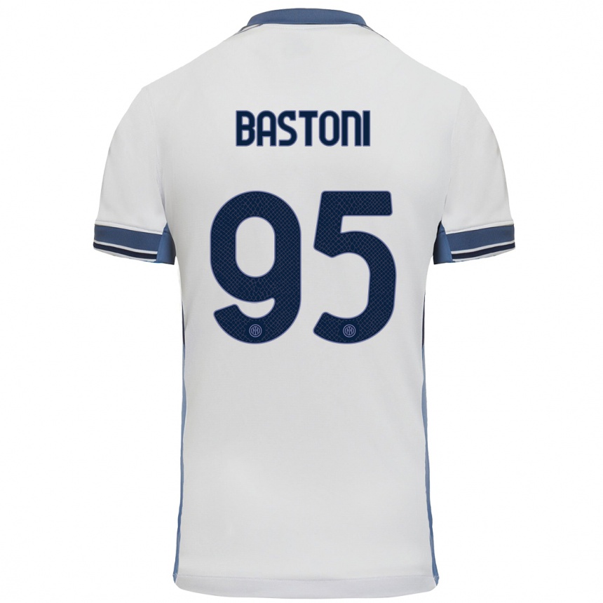 Kids Football Alessandro Bastoni #95 White Grey Away Jersey 2024/25 T-Shirt