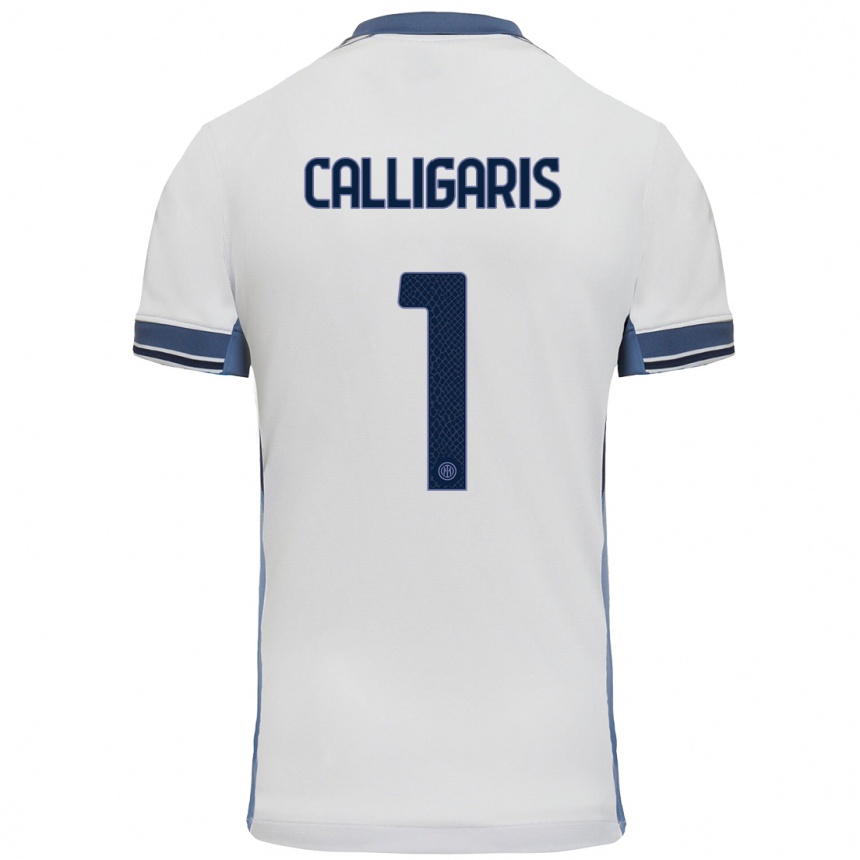 Kids Football Alessandro Calligaris #1 White Grey Away Jersey 2024/25 T-Shirt