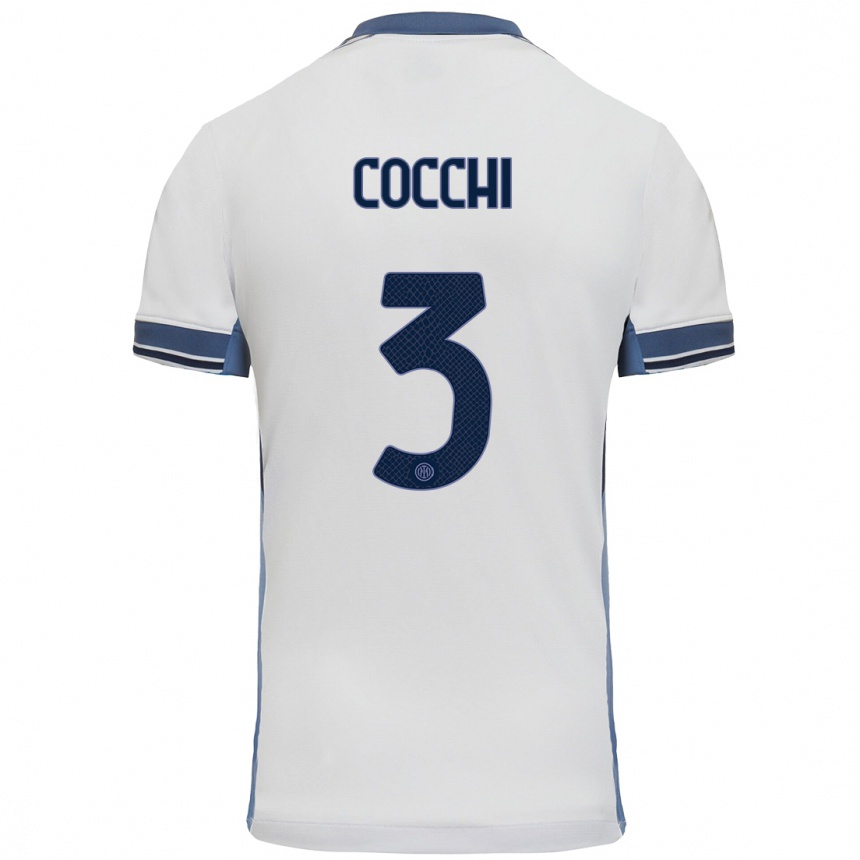 Kids Football Matteo Cocchi #3 White Grey Away Jersey 2024/25 T-Shirt