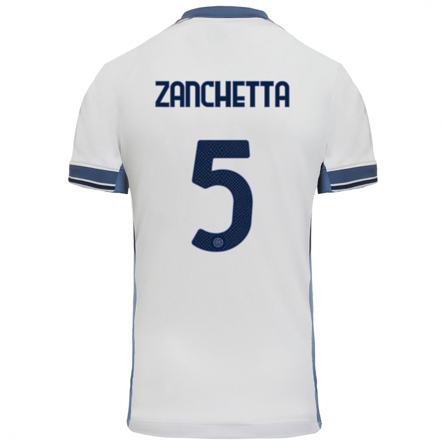 Kids Football Mattia Zanchetta #5 White Grey Away Jersey 2024/25 T-Shirt