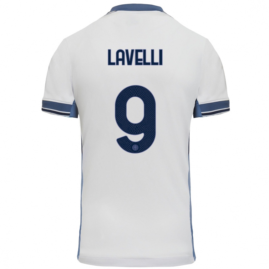 Kids Football Matteo Lavelli #9 White Grey Away Jersey 2024/25 T-Shirt