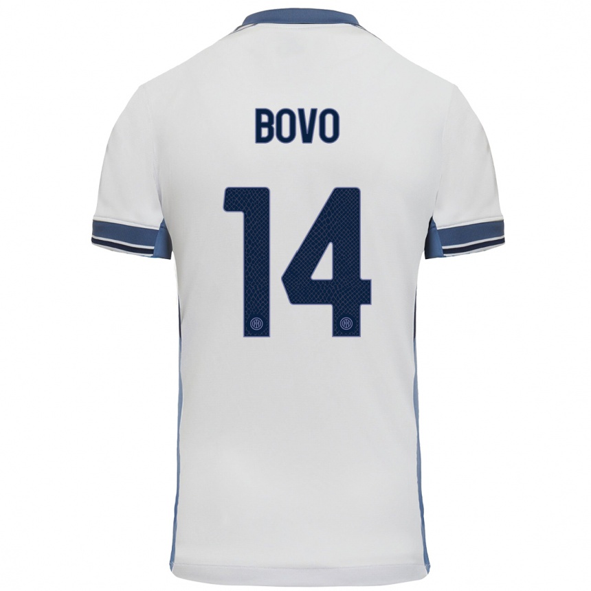 Kids Football Leonardo Bovo #14 White Grey Away Jersey 2024/25 T-Shirt