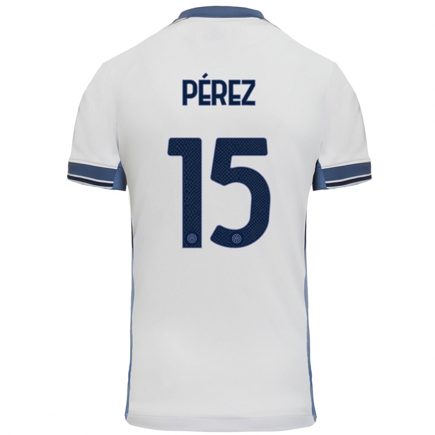 Kids Football Álex Pérez #15 White Grey Away Jersey 2024/25 T-Shirt