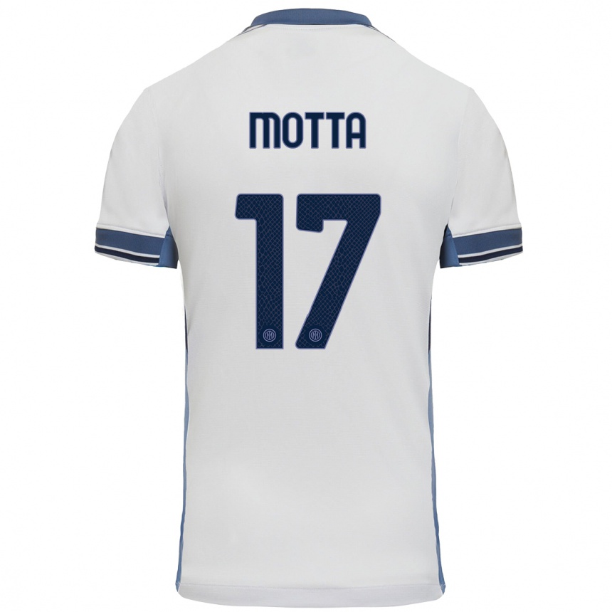 Kids Football Matteo Motta #17 White Grey Away Jersey 2024/25 T-Shirt