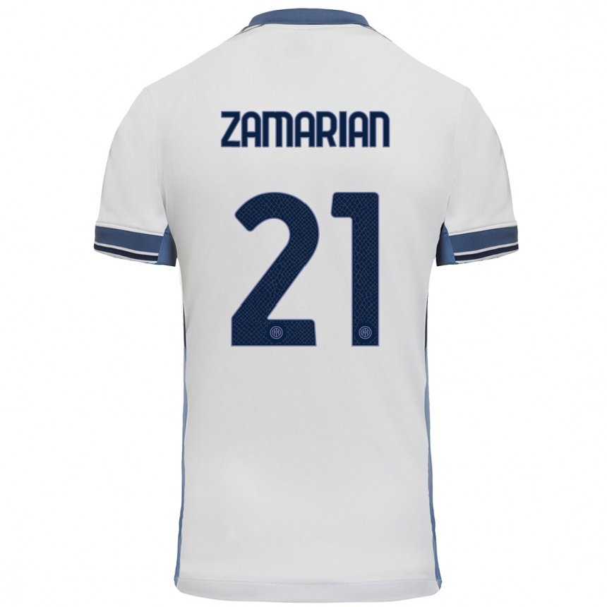 Kids Football Matteo Zamarian #21 White Grey Away Jersey 2024/25 T-Shirt