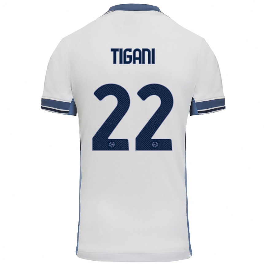 Kids Football Edoardo Tigani #22 White Grey Away Jersey 2024/25 T-Shirt