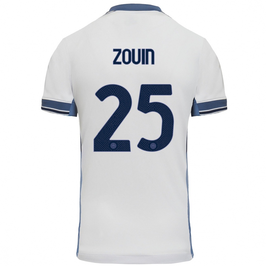 Kids Football Aymen Zouin #25 White Grey Away Jersey 2024/25 T-Shirt