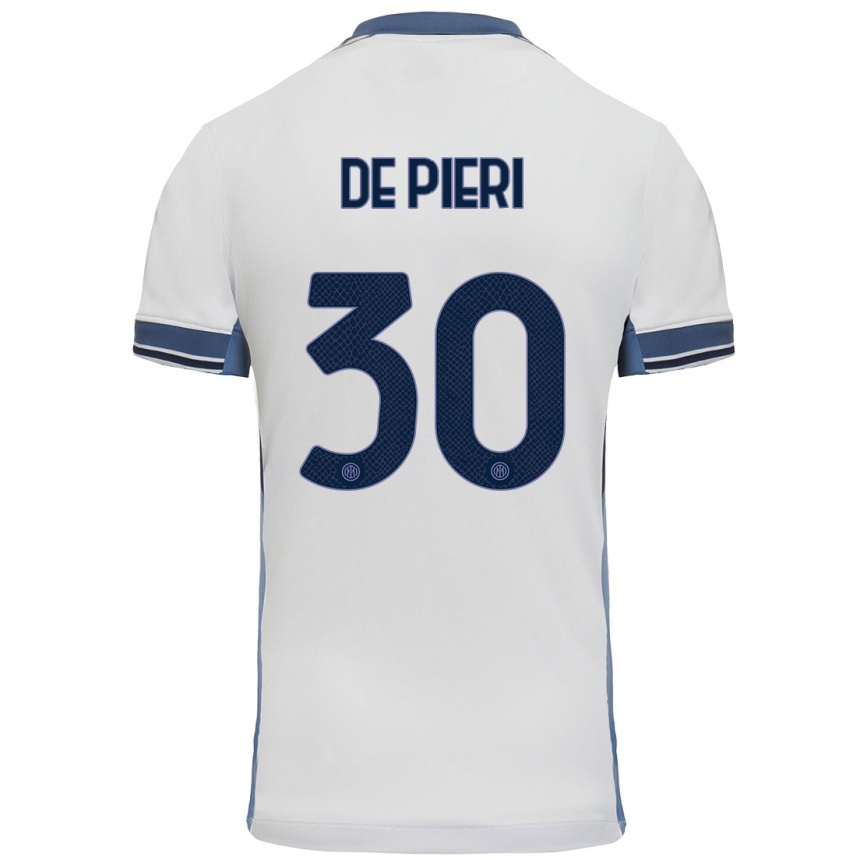 Kids Football Giacomo De Pieri #30 White Grey Away Jersey 2024/25 T-Shirt