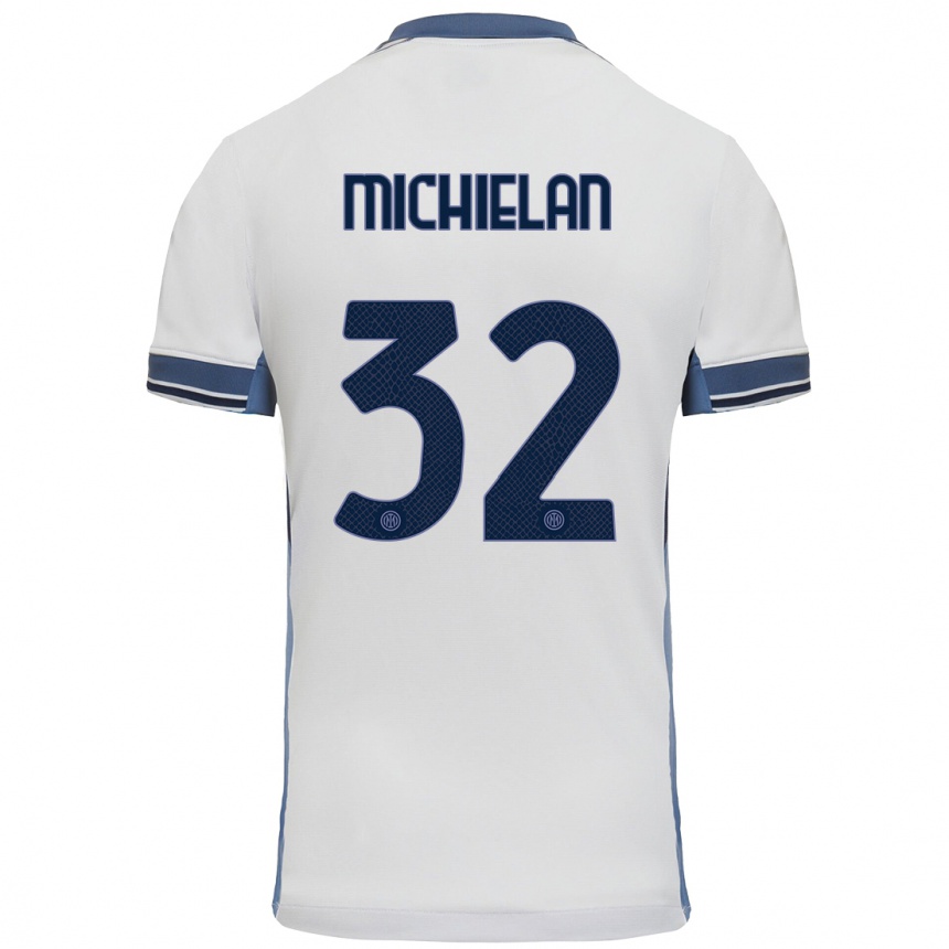 Kids Football Mattia Michielan #32 White Grey Away Jersey 2024/25 T-Shirt