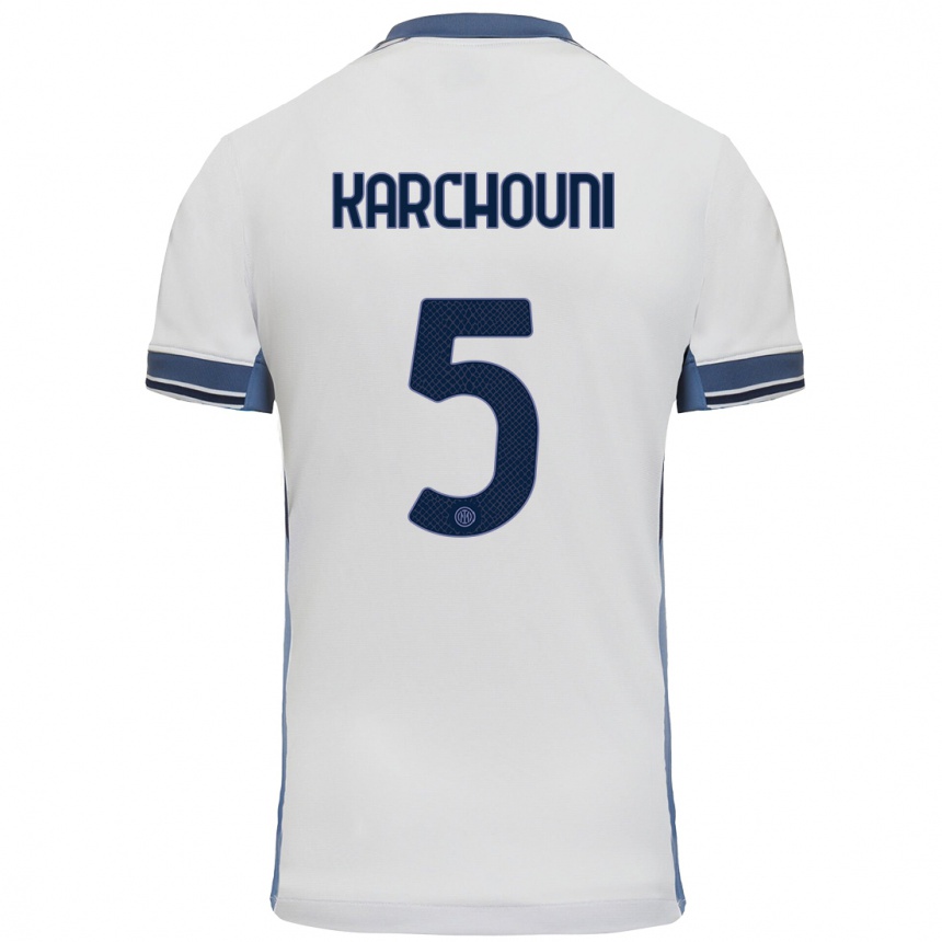 Kids Football Ghoutia Karchouni #5 White Grey Away Jersey 2024/25 T-Shirt